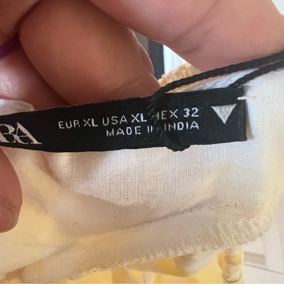 Zara Gingham Plaid Beaded Crop Top Open Back Puff Sleeves Yellow XL - Picture 8 of 8